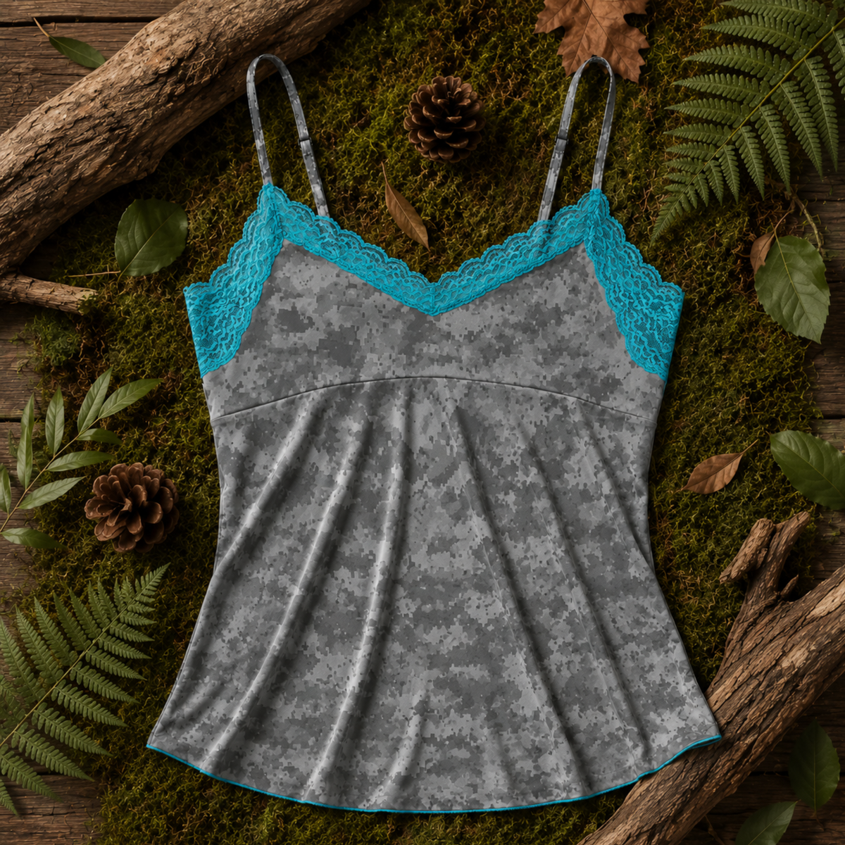 Women's Camo Lace Camisole - Atlas Aqua Blue Hunting Lingerie - Wilderness Dreams