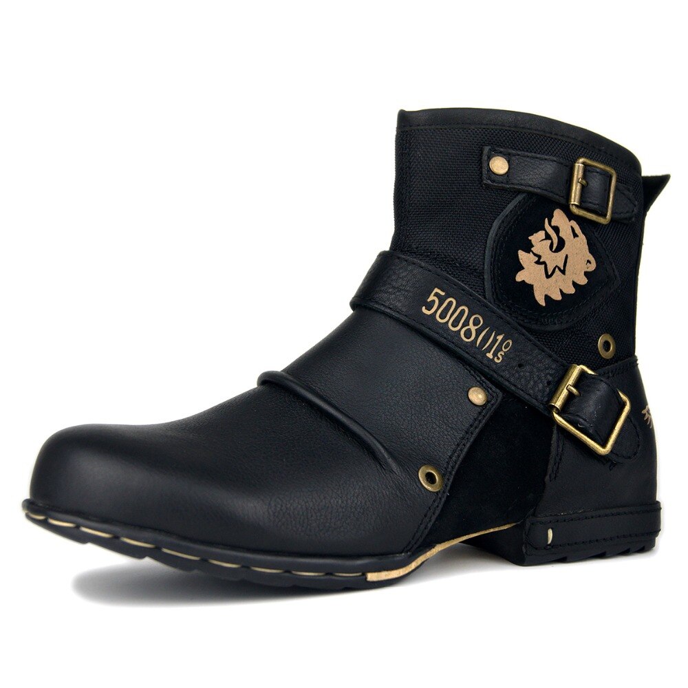 OSSTONE Moto Boots for Men Vintage Zipper-up Retro Leather Chukka Boots Distressed Rock n roll Bike Shoes Punk Boots OS-5008-1-N