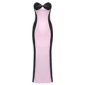 Black White Pink Color Blocking Tube Top Dress Slim Fit Sheath Fishtail Dress Red Carpet Dinner Dress
