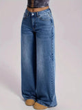 Women Retro Nostalgic Loose Fitting Wide Leg Trousers Women Jeans