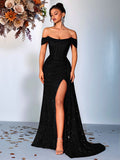 Strapless Black Evening Dress Sequined Slim Fit Slimming Fishtail Bridal Toast Dress Cocktail Evening Dress