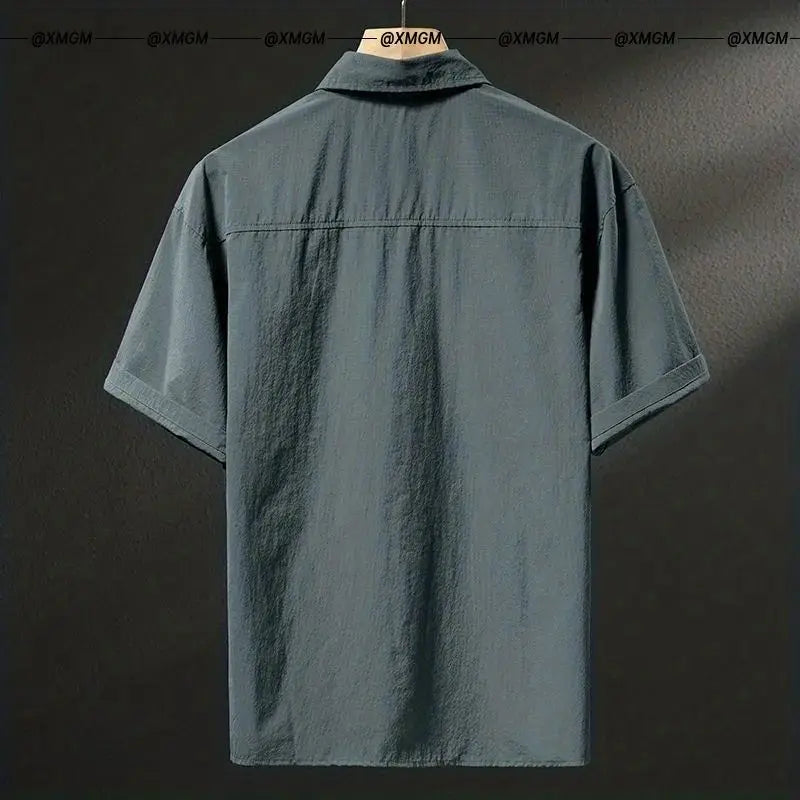 Summer Ice Silk American High-end Workwear Short-sleeved Shirt Men’s Gray British Trendy Retro Loose T-shirt Polo Shirt