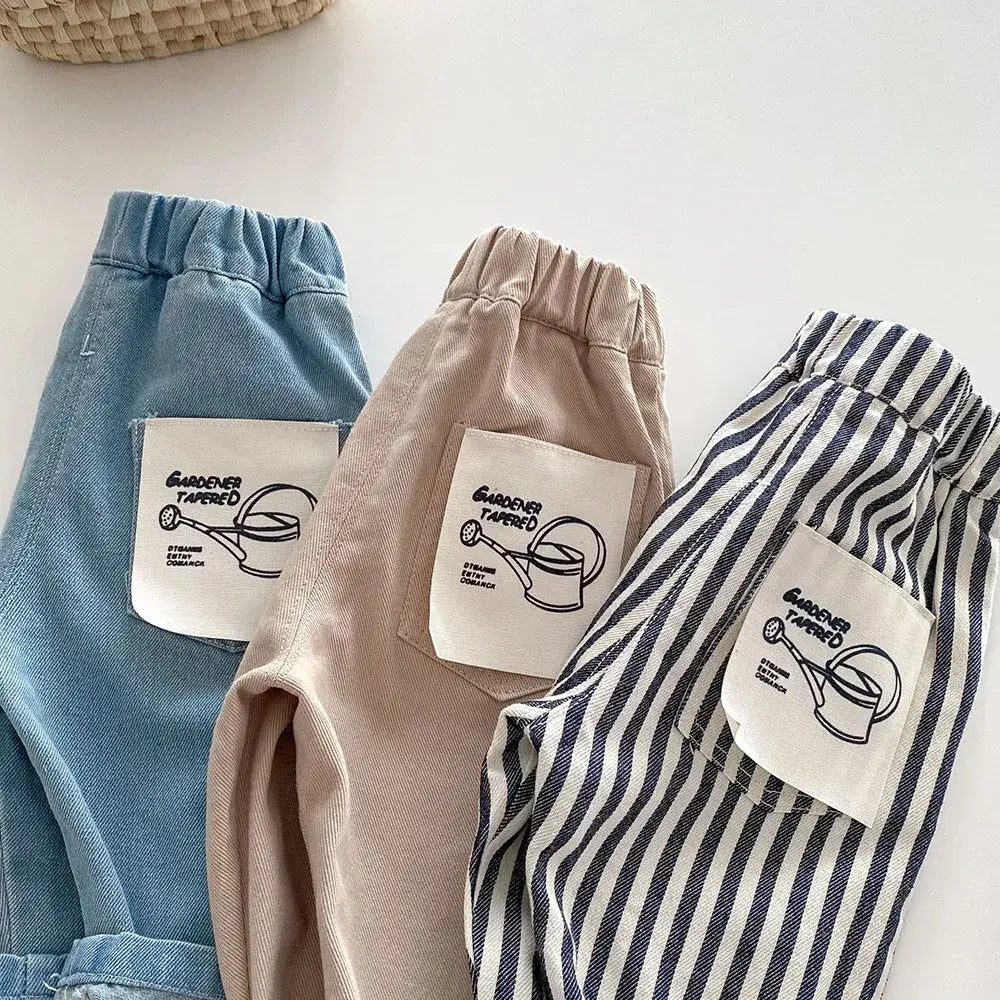 2026 Spring New 1-5Y Children Jeans Boys Denim Pants Mid Waist Girls Trousers Fashion Kids Plaid Pants