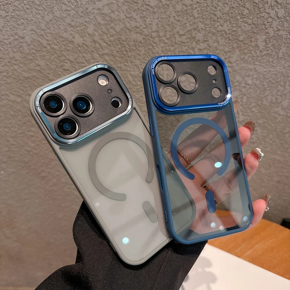 Clear Magnetic Phone Case for iPhone 17 11 12 13 16 Pro Max Air 14 15 16 Plus Magsafe Luxury Wireless Charging Protector Cover