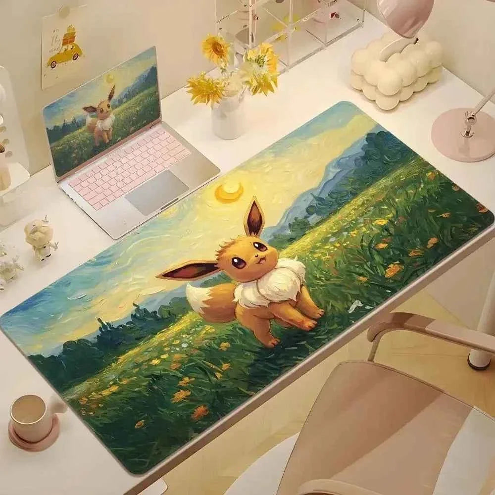 Cute Psyduck Gaming Leather Mouse Pad PC Pikachu Large Size Gamer Keyboard Pokemon Desktop Mouse Mat Starry Night Tablecloth