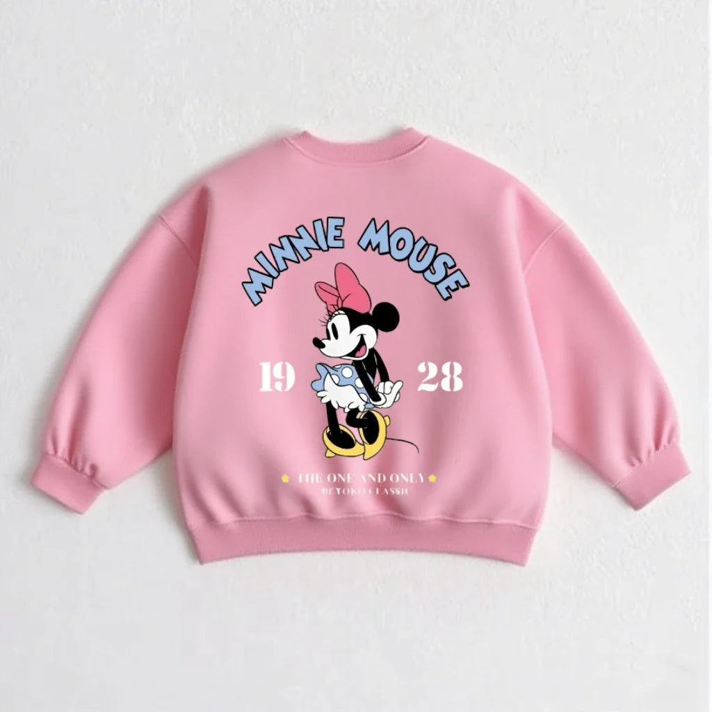 Cartoon Sweatshirts For Boys And Girls Cute Tops Crewneck Pullovers Toddler New Solid Color Hoodie Mickey Minnie Print Clothes