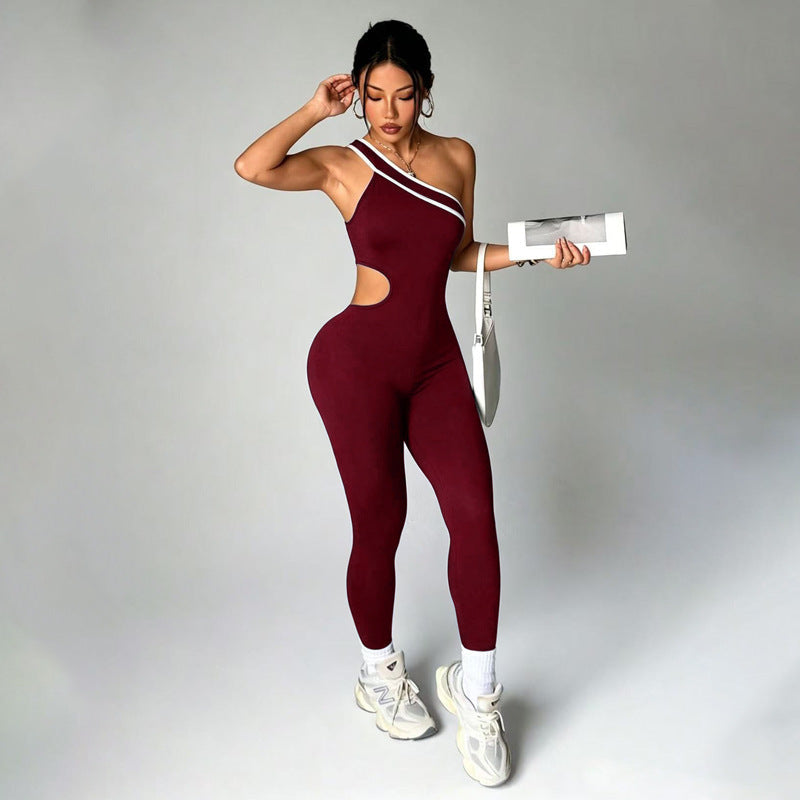 Color-blocked Off-shoulder Midriff-baring Yoga Pants
