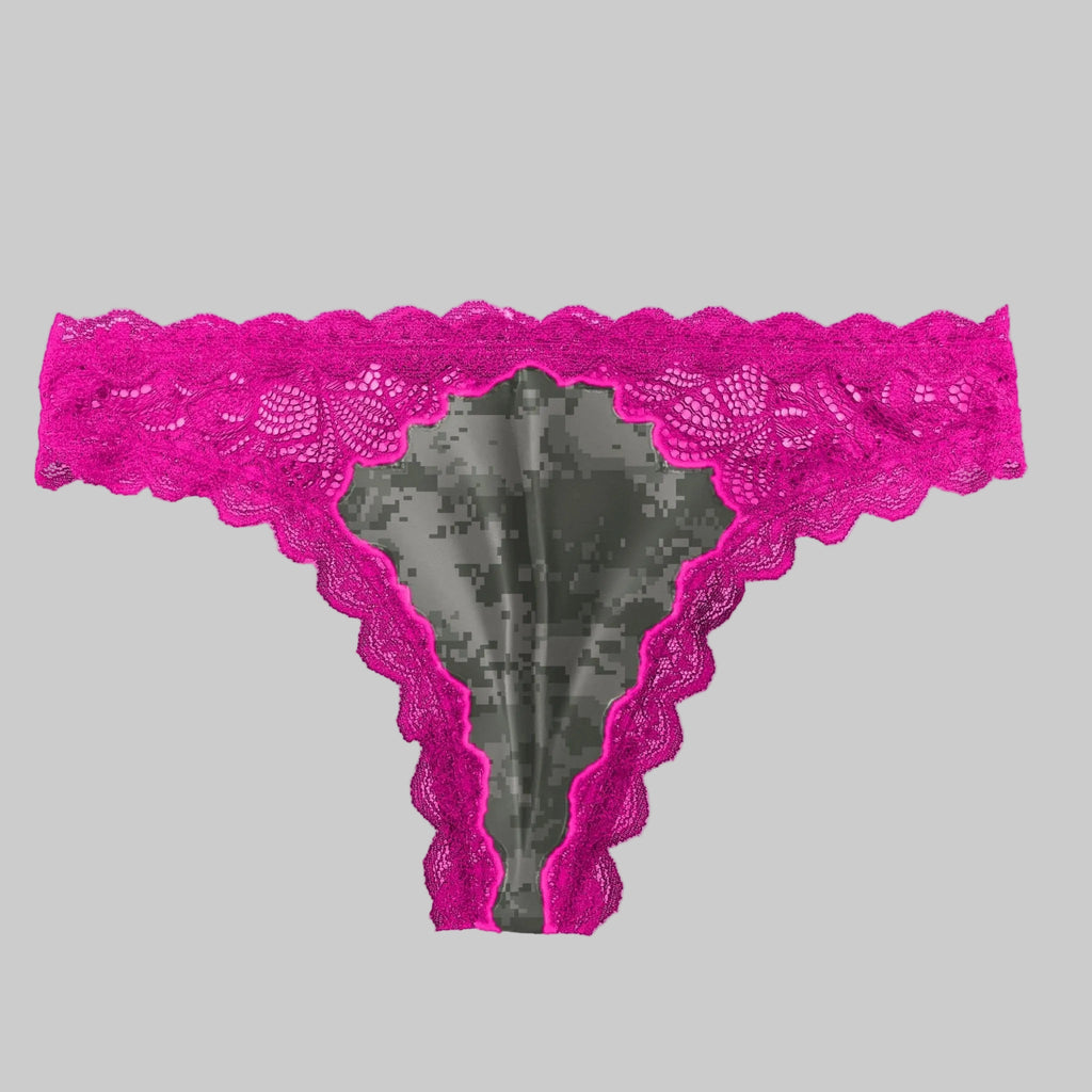Women's Pink Camo Lace Thong - Atlas Fuchsia Hunting Underwear - Wilderness Dreams